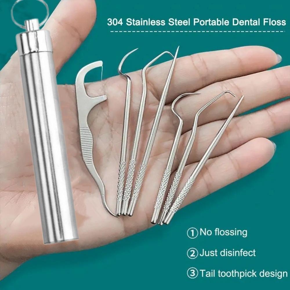 7pcs set-Stainless Steel Toothpick Set Tooth Flossing Reusable Toothpicks Portable Toothpick Floss Teeth Cleaner Oral Cleaning CZECH REPUBLIC