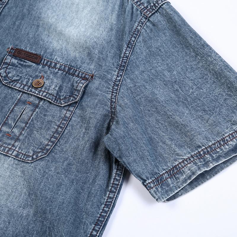 Vintage gewaschene Denim-Hemden für Herren, schmal, lässig, kurzärmelig, Herrenbekleidung, Jeans-Hemd, Sommer-Männerhemd