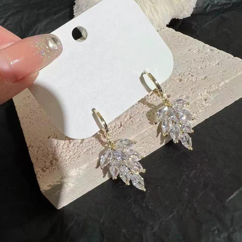 Korean Crystal Leaf Flower Earrings for Women - Elegant and Fashionable