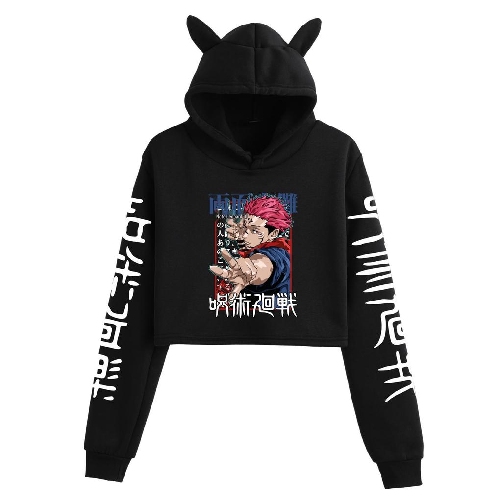 Jujutsu Kaisen Damen Kapuzenpullover mit Katzenohren