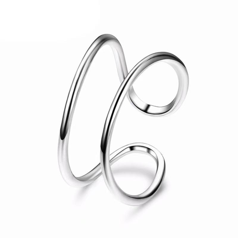 

925 Sterling Silver Double-Layer Simple Adjustable Rings For Women Ladies Luxury Quality Jewelry Party Accessories Jewellery серебряный