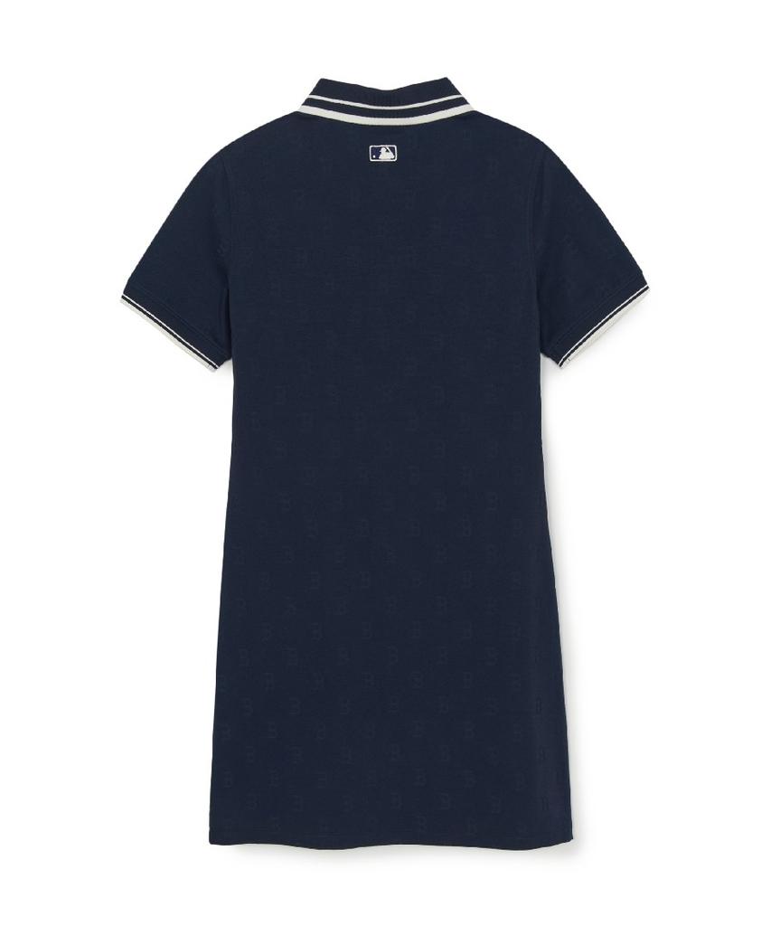 Emelbi Women'S Classic Monogram Tone-Tone Jacquard Collar Dress Bos (Navy)