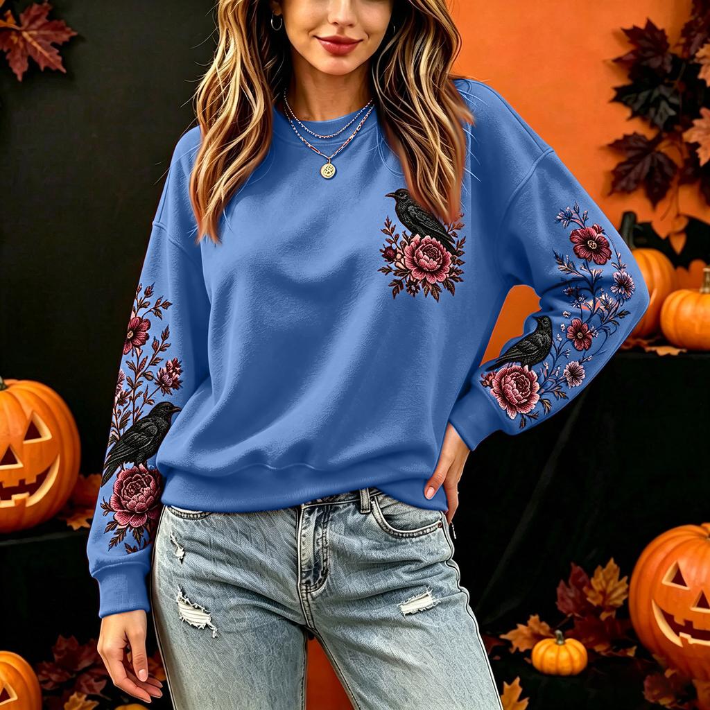 Women's Halloween Pullover Sweatshirt Casual Printed Long Sleeve Top