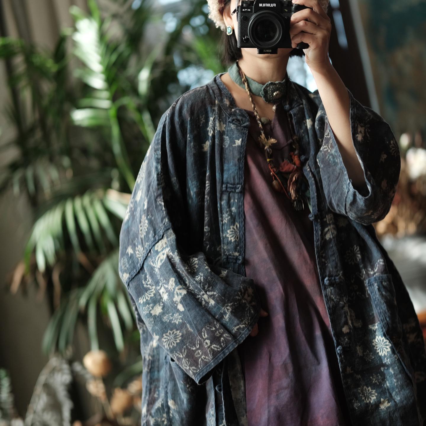 

Женская артистичная ретро льняная рубашка с длинным рукавом – Падшая древняя грязь One Size