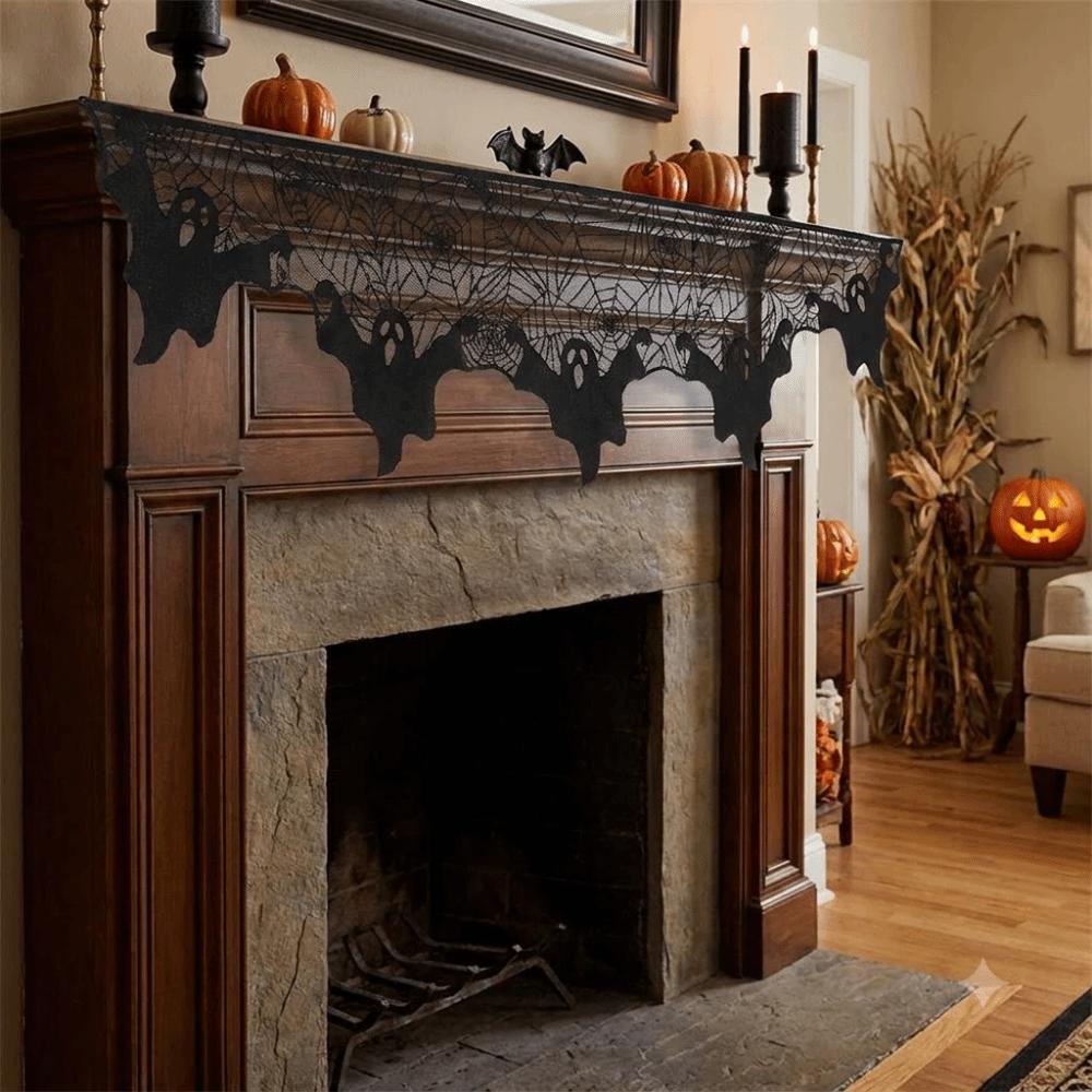 Sheer Fabric Spider Web Ghost Edge Tablecloth Gothic Style Black Lace Table Runner  Dining Table