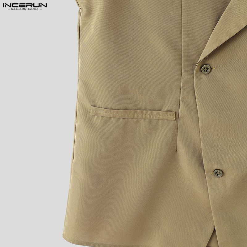 INCERUN 2PCS Men Sleeveless Thin Blazer Tops Long Pants Casual Sets Outfits