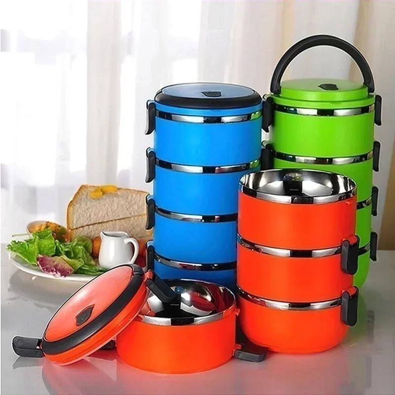 Stainless Steel Insulated Safe Food Container Round Color Random 1-layer Portable