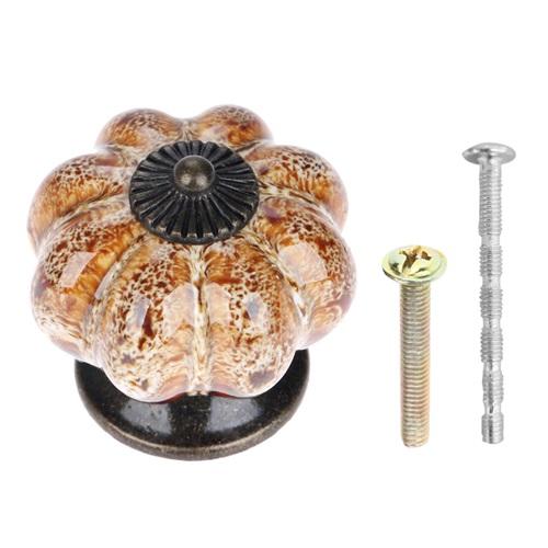 1pc Antique Pumpkin Ceramic Door Knob for Cabinets Cupboard Dresser Drawers Kitchen Furniture Handles Pulls with 2 Sizes Screws