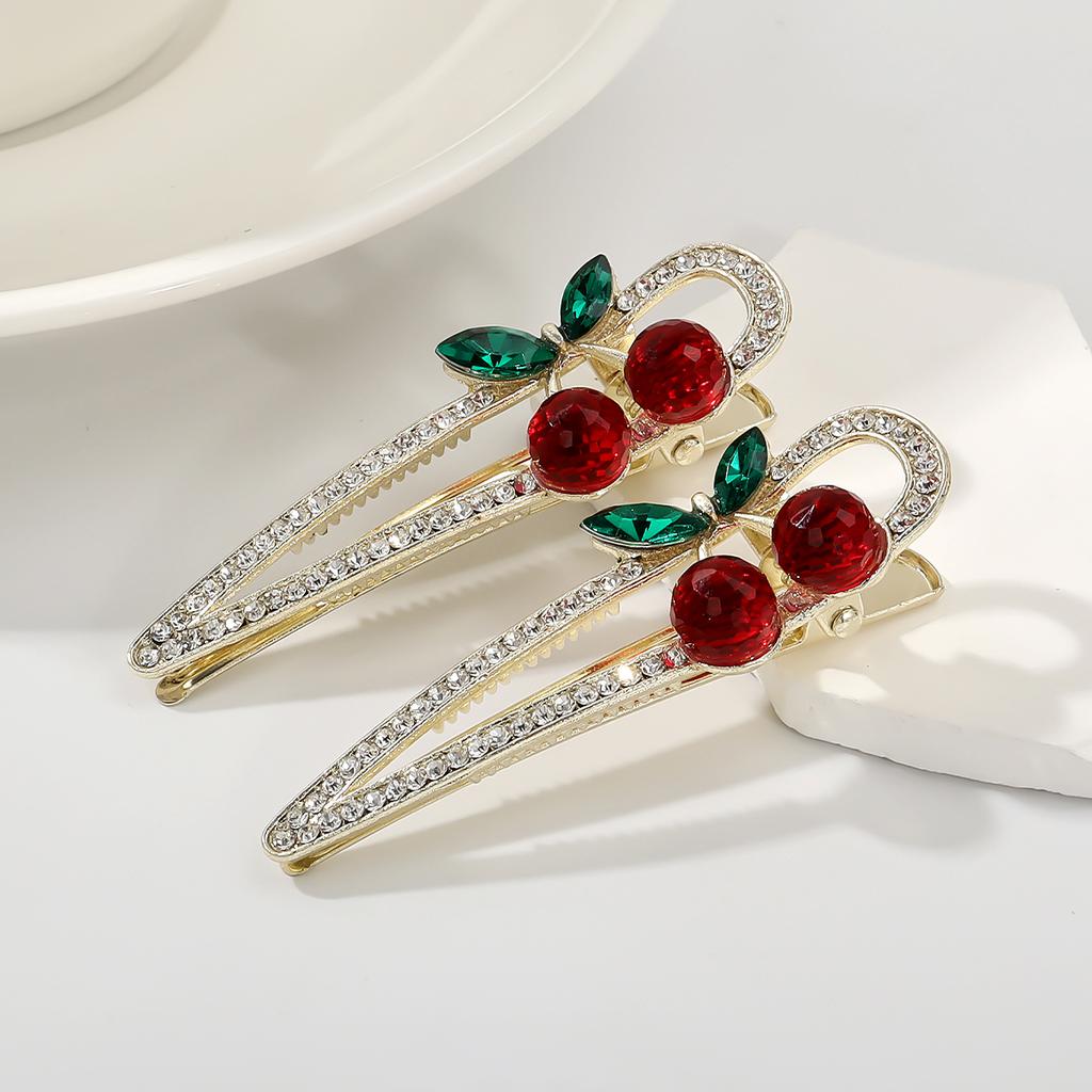 2 Stück Modisch, süß und niedlich, Perlen-Kirsch-Haarspange, Seitenclip, Stirnfransen, abstehende Haare, Haarspange, Kopfschmuck