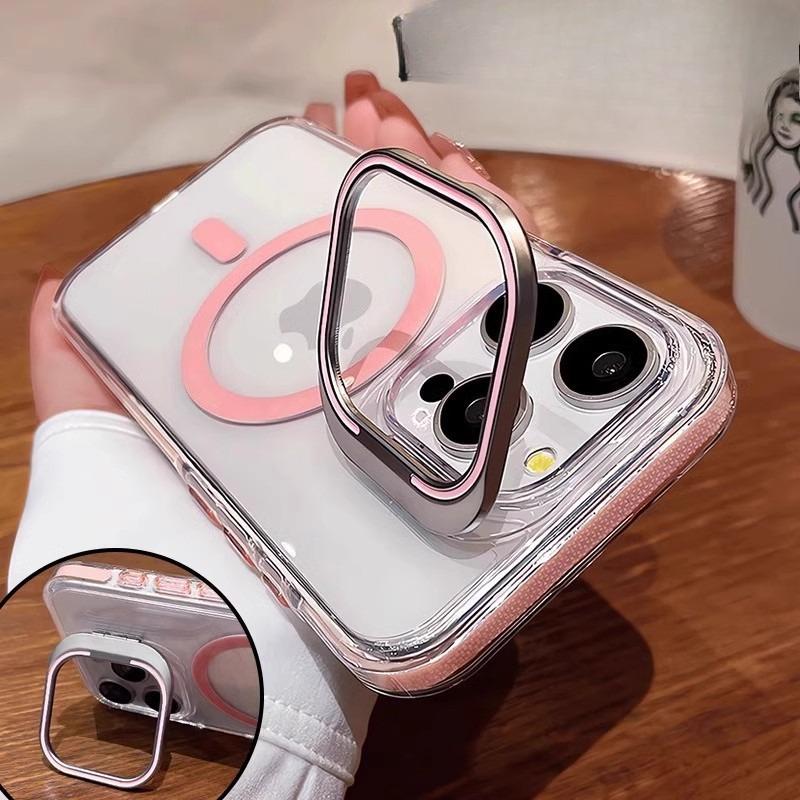 Applicable To Apple 17 ProMax Lens Cover Bracket Mobile Phone Case IPhone 16 Transparent Magnetic Suction Anti Fall Protection Case