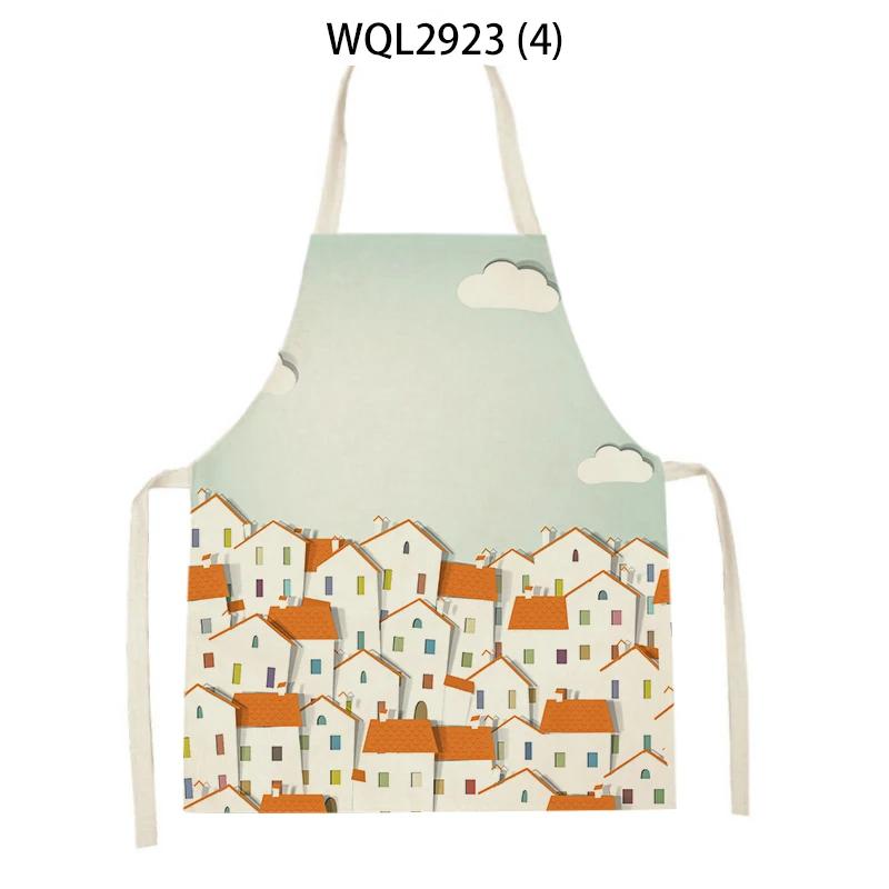 Cleaning Supplies Kitchen Aprons Cartoon House Architecture Printed Sleeveless Linen Cooking Baking Aprons Home Cleaning Tool