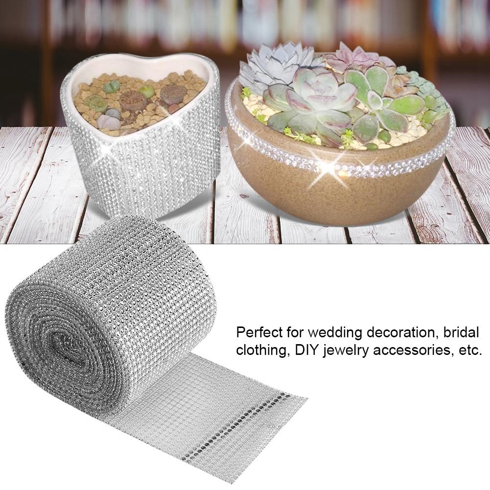 9m 24 Rows Electroplating Plastic Artificial Rhinestone Ribbon Mesh Wedding Clothing
