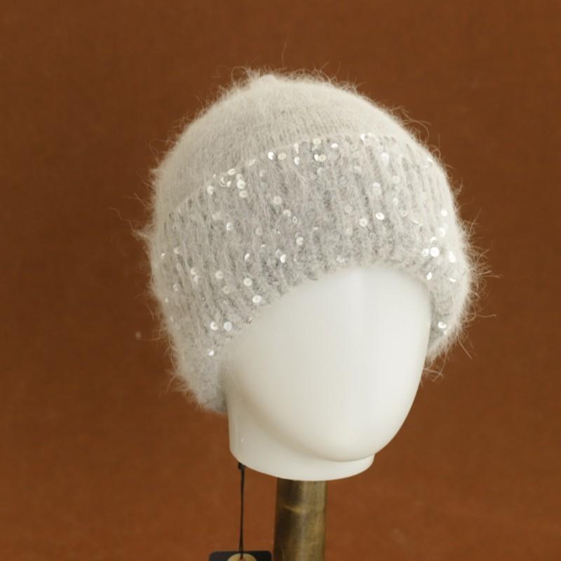 Soft Knit Beanie Hat With Sequin Accent Warm Winter Ear Protection Cap Women Men