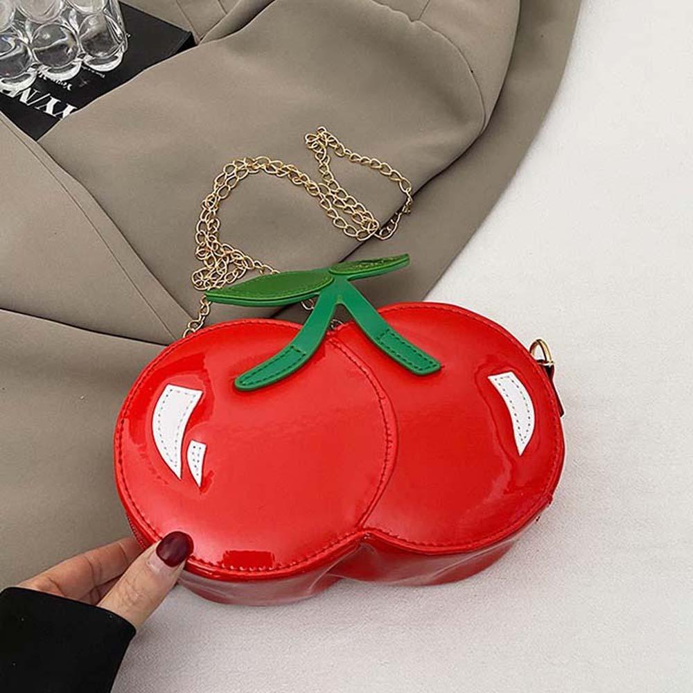 Waterproof Red Fruit Crossbody Bag Kawaii PU Shoulder Pouch Trendy Chain Cherry Shape Bag Summer