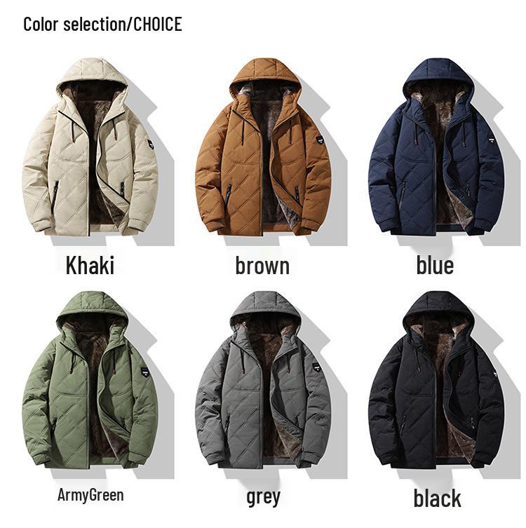 Men's Plus Size Thickened Velvet Cotton Jacket - Autumn/Winter Casual Multi-Pocket Warm Coat