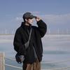 Men's Thickened Cotton-Padded Fleece Jacket, Stand Collar, Loose Fit, Warm Outerwear for Fall/Winter Students.