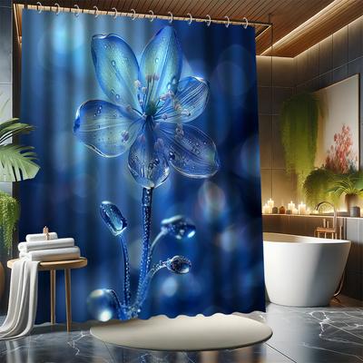 Blue Floral Shower Curtain Set - Crystal Clear, Fantasy & Beautiful Series, Waterproof Polyester, Modern Bathroom Decor