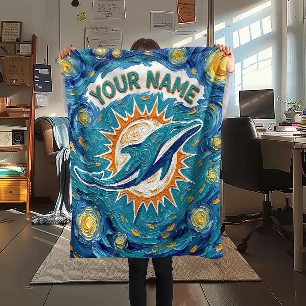 Custom Name Miami Dolphins2 Flannel Blanket, High Quality Comfortable for All Seasons, Home Decor, Warmth and Comfort