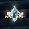 Luxury Female White Tree Leaf Blue Round Zircon Stone Ring Dainty Gold Color Wedding  For Women
