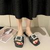 Metal Button Letter Decoration Women Slippers Summer Women Sandals Flat Beach Shoes Ladies Sandals Beach Shoes Flip Flop
