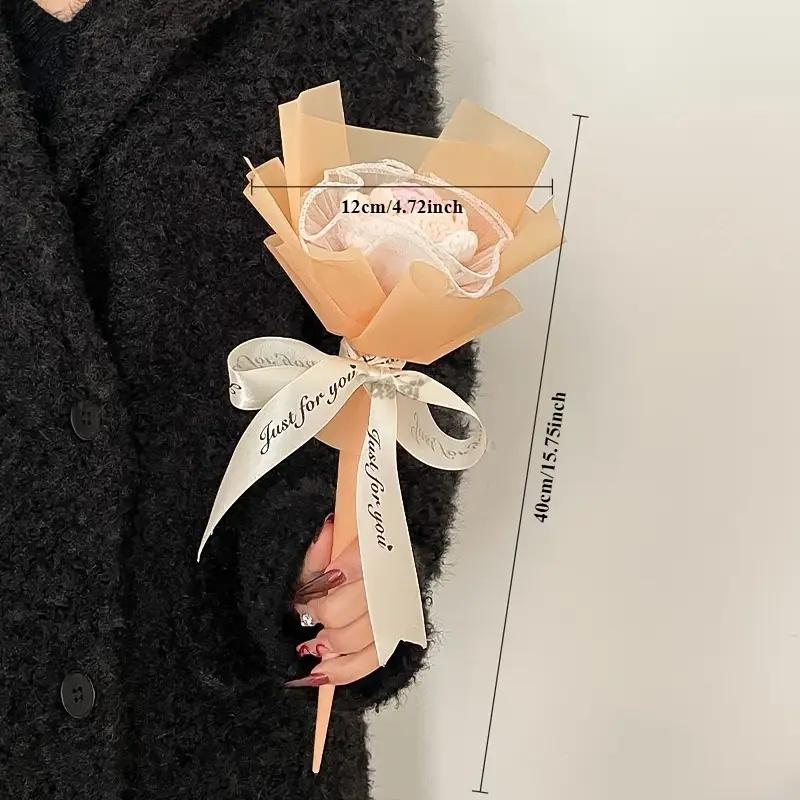 1 bunt Handgjord Rosbunt Virkad Falsk Blommig Stickning Blomma Ros Hemdekoration Färdig