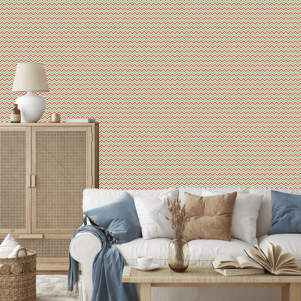 Zigzag Coral and Lime Wallpaper for Living Room and Bedroom 50x1000