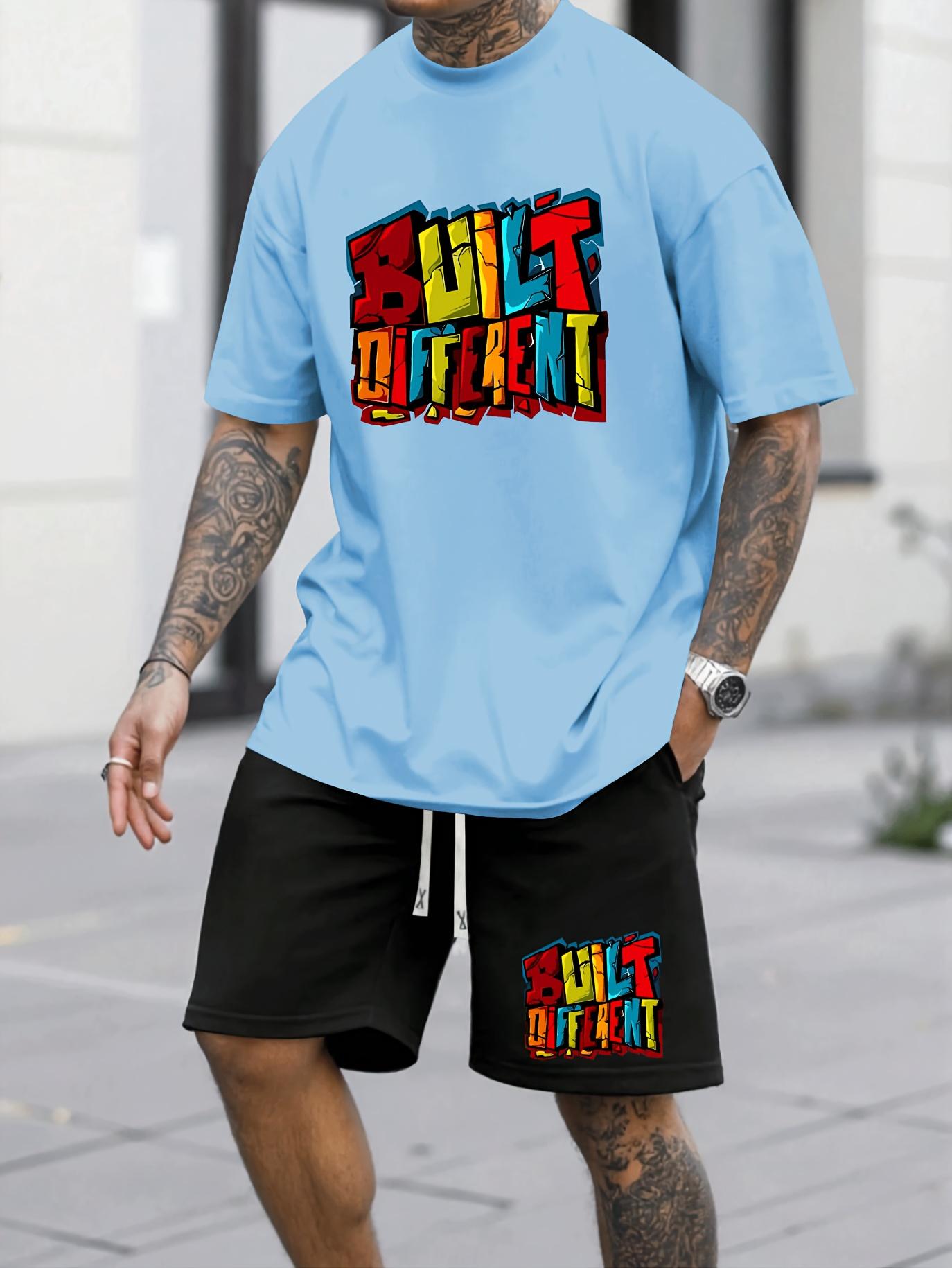 Summer Men Casual Running Tracksuit Short Sleeve Two Piece Outfit S
