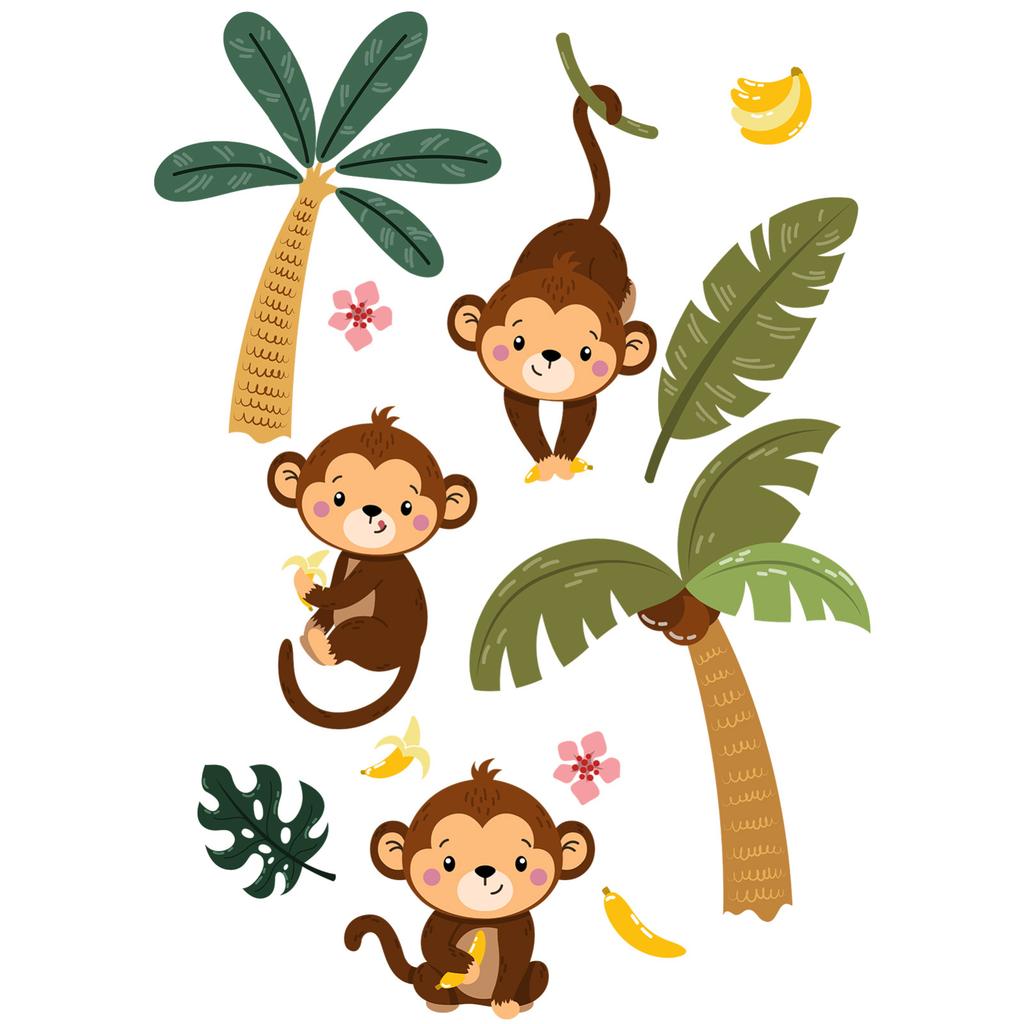 Forest Cartoon Animal Tree Monkey Stickers Bedroom Living Room Home Decor Wall Stickers