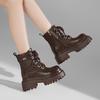 Women's British Style Lace-Up Ankle Boots - Genuine Leather, Thick Sole, Heightening, Autumn/Winter 2025