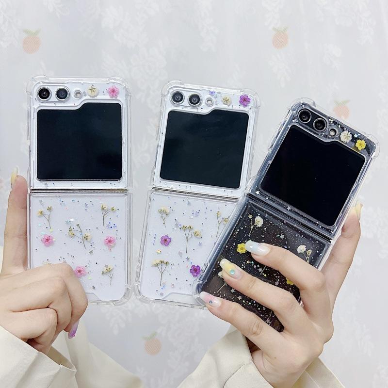 Gypsy small floral mobile phone case Samsung folding ZFlip1/1/1 all-inclusive anti-drop real flower dried flower transparent