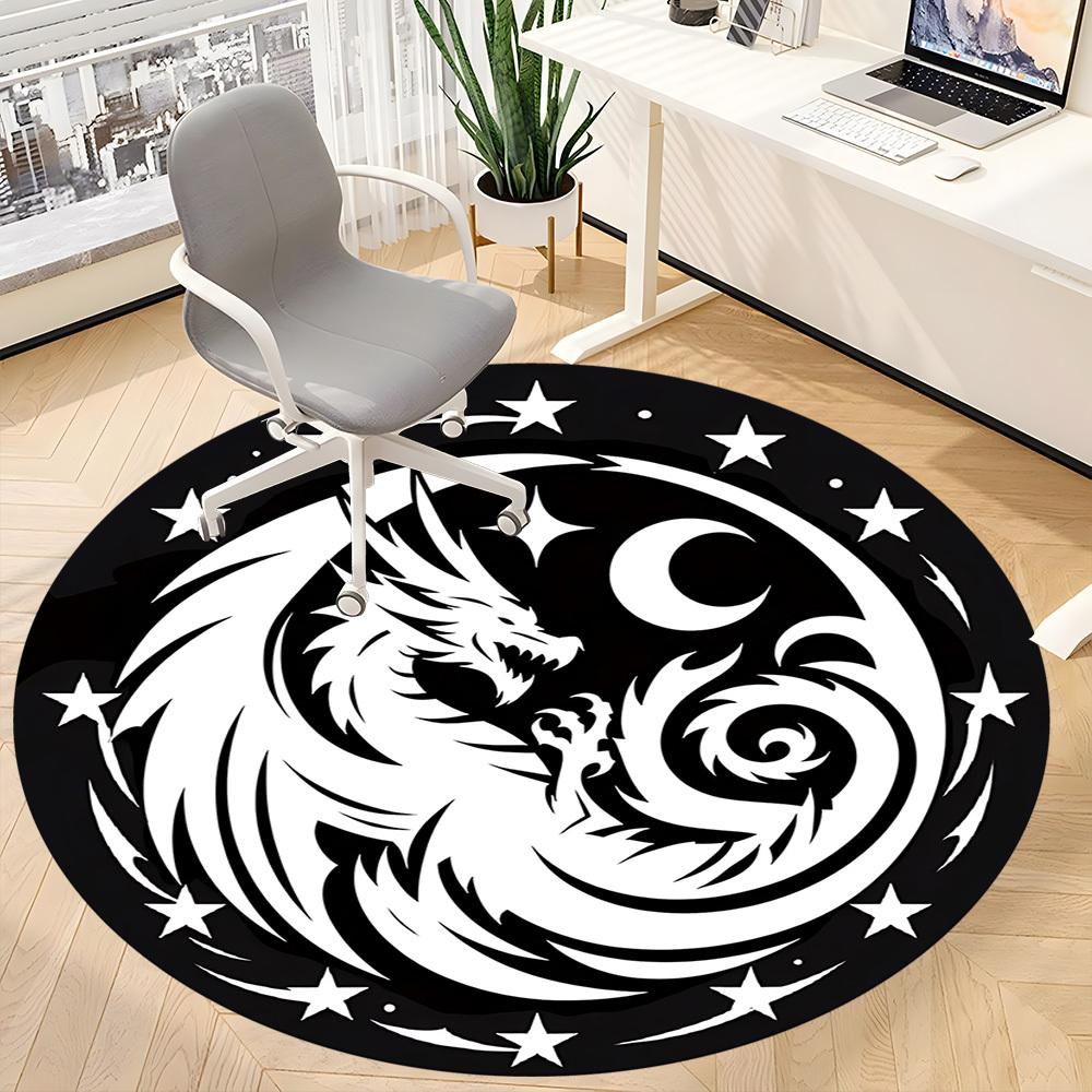 1pc Dragon Moon Office Round Area Rug, Under Office Chairs Bedroom Living Room Home Decor, Room Deco, Available In Various Sizes