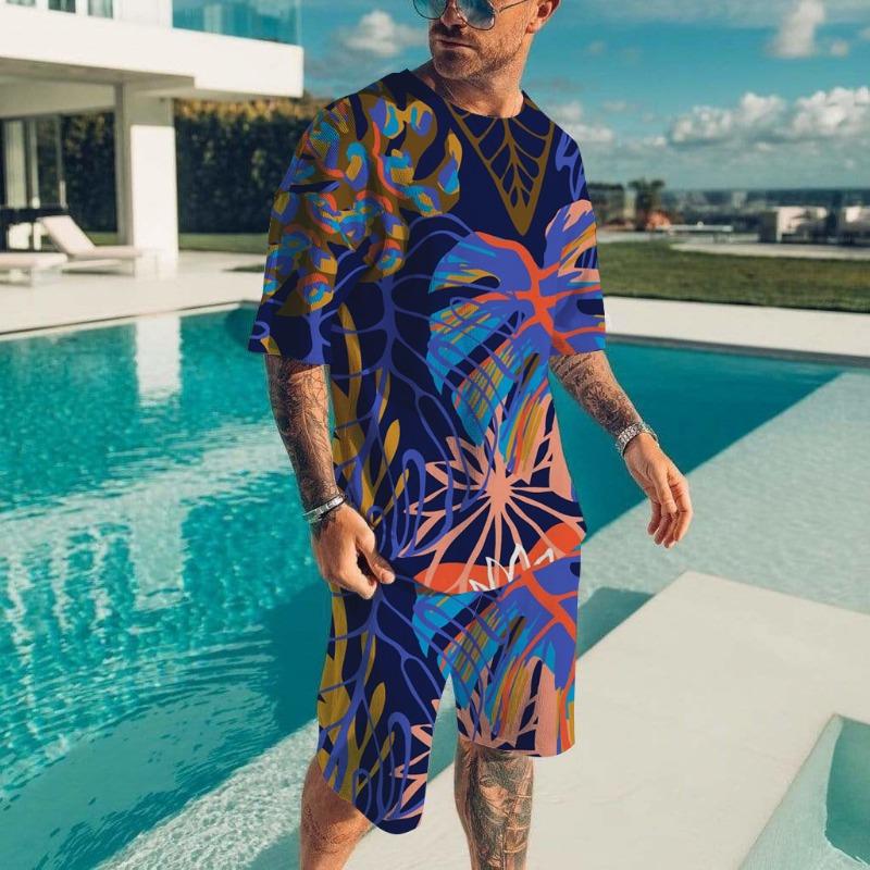 Hawaïaanse Herenset Casual T-shirt Strandbroek Pak Dagelijks Stijlvol Heren Top met Korte Mouwen Outdoor Vakantie Heren T-shirts Korte Tweedelige Set