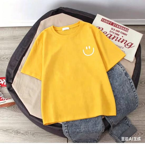 Summer Smiling Face Print Children's T-shirt Short-sleeved Pure Cotton Loose Basic Versatile Base Cool Simple Kid Girl Tees Tops