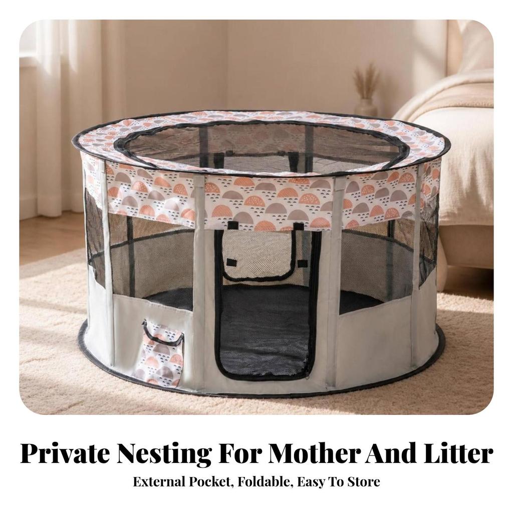 Whelping Enclosure with Mesh Panels | WipeClean Polyester textile, Lightweight Frame Design, Puppy