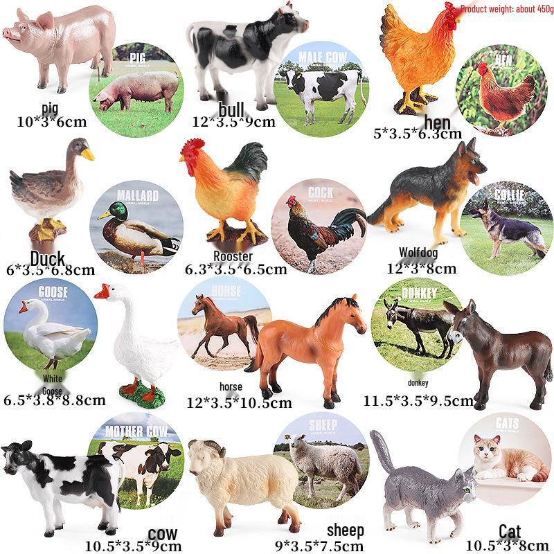 Cross-Border Animal Toy Set: Sheep, Cow, Horse, Donkey, Goat, Poultry Plastic Models