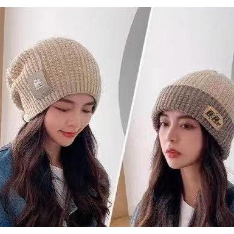 

Шерстяная шапка Женские наушники Большой обхват головы Большой размер Утолщенная шапка Сохраняет тепло Осень и зима Универсальная шапка-пуловер Вязаная шапка One size