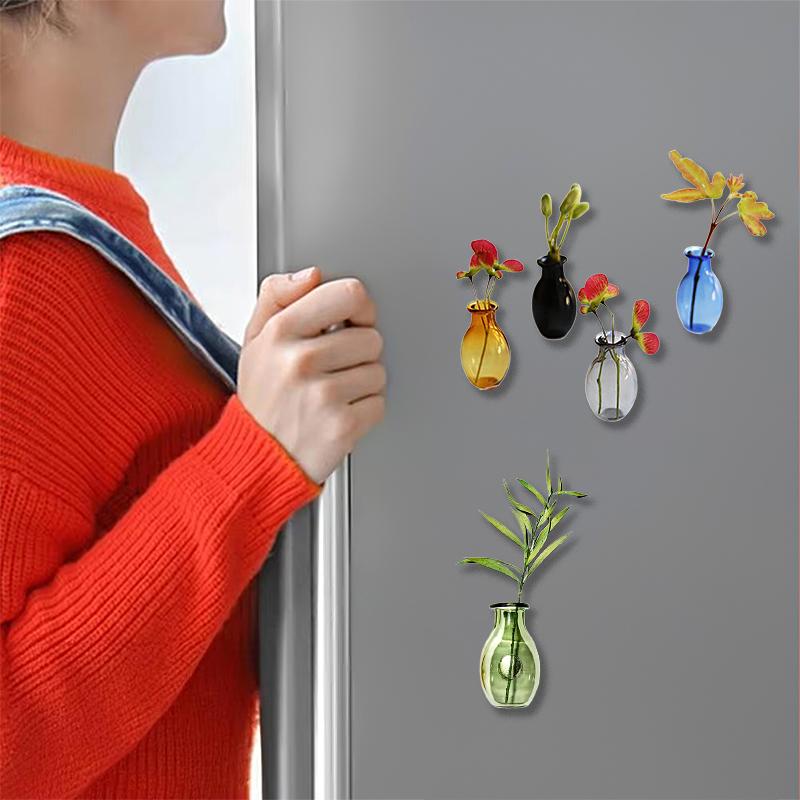 1PC Vase Magnet Mini Fridge Magnetic Vase Home Decoration Glass Refrigerator Sticker 3D 28x17mm