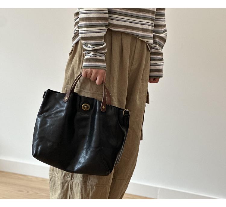 Spring/Summer Women's Genuine Tree Bark Leather Handbag - Vintage Lock Shoulder & Crossbody Bag.