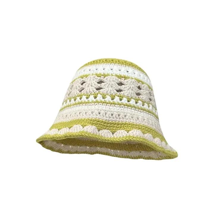 Cute Dopamine Wind Japanese Handmade Crochet Knitted Bucket Hat Rainbow Rhombus Plaid Wool Bucket Winter Basin Hat Bucket Hat