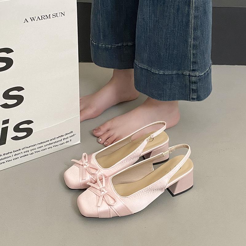 

Large size evening shoes thick heel bag head sandals female summer fairy wind French spring with skirt wearing bag head sandals female 40 розовый