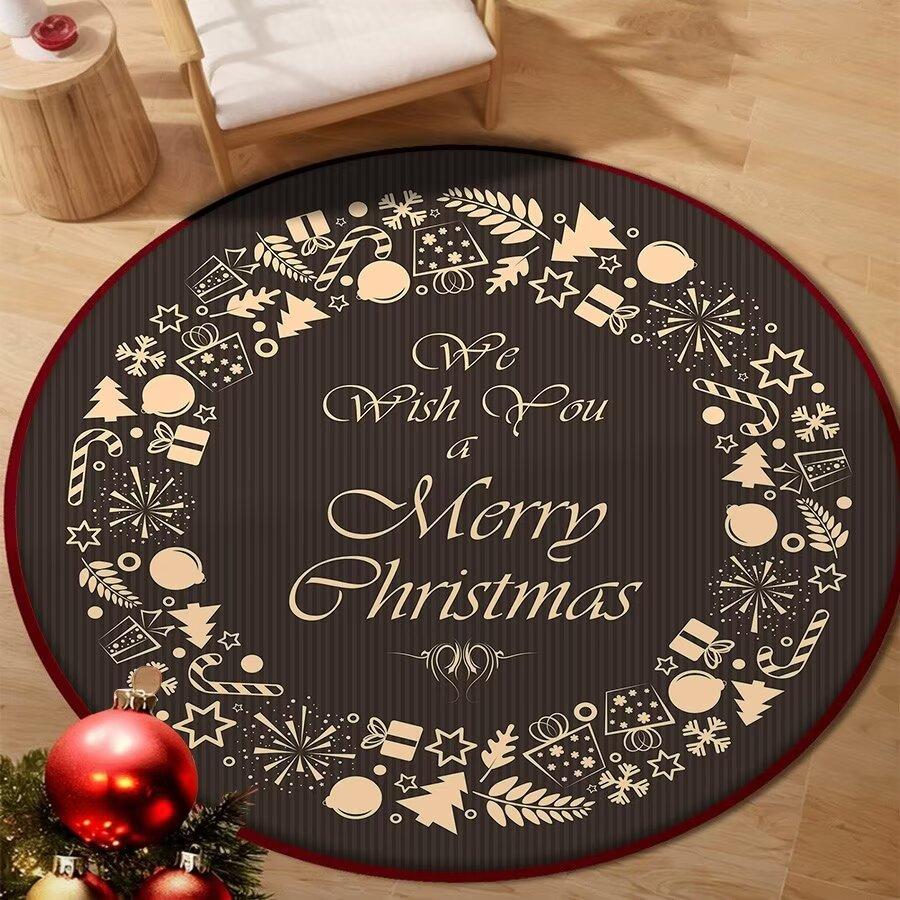 Christmas Round Crystal Velvet Carpet Bedroom Living Room Sofa Blanket Non-Slip Easy To Care Carpet Home Children's Room Decor