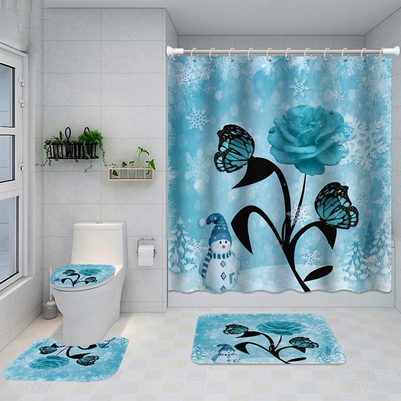 Bathroom Four-Piece Polyester Shower Curtain Rose Series 3D Digital Printing Shower Curtain Bathroom Partition Curtain Shower Curtain
