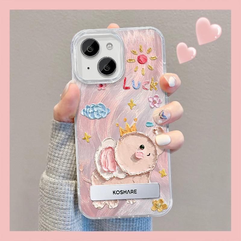 Applicable To Apple 15 Mobile Phone Case Iphone14pro Oil Painting Elephant Giraffe Stand 13 Feather Yarn 12 High-end 7/8