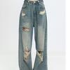 Oversized American Style Distressed Jeans for Women High Waisted Straight Leg Loose Fitting Jeans for Slimming and High Street Vibe Wide Leg Mop Pants