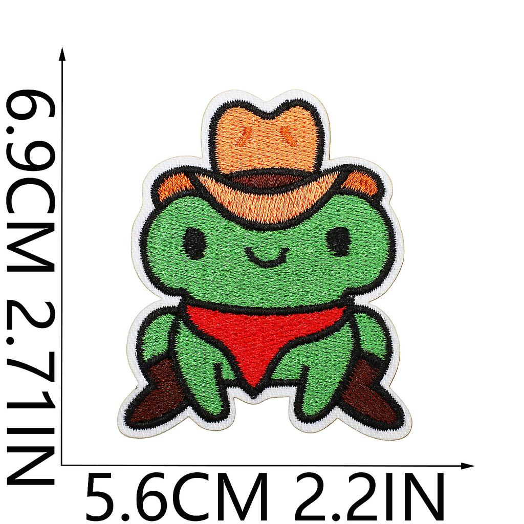 Animated Frog Embroidery Cloth Sticker Knife Frog Patch Sticker Clothes Decoration Milk Tea Frog Computer Embroidery Sticker Ironing
