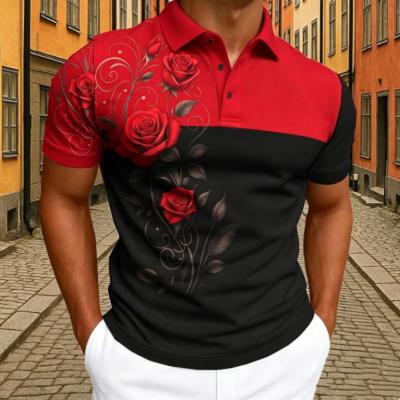 Elegant Rose Floral Print Polo Shirt Men's Outdoor Street Short Sleeve Tees Top Summer Home Casual T-shirt Men's and Women's Polo Shirt