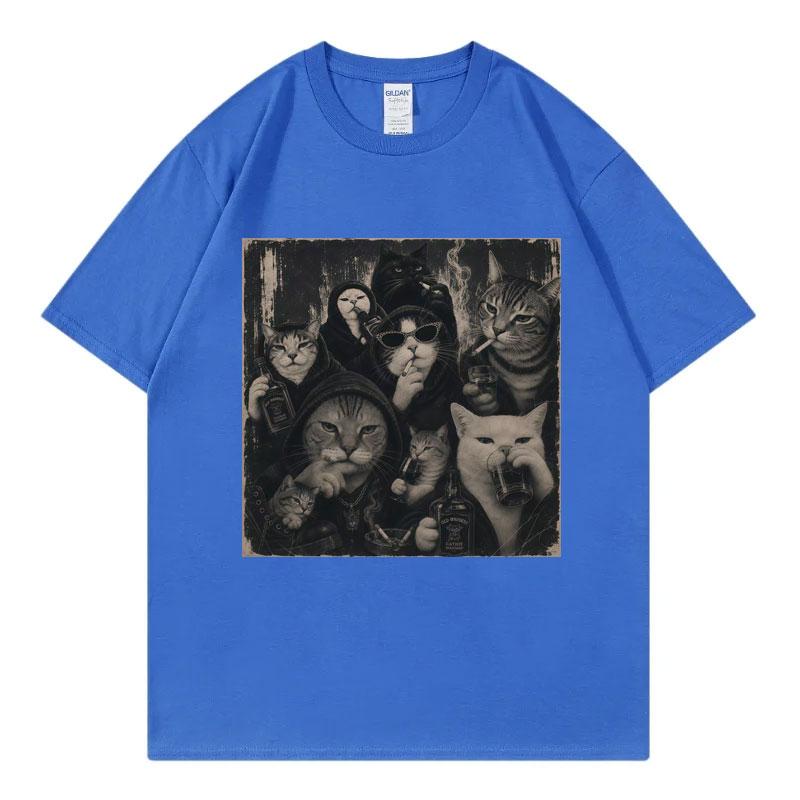 Funny Gangster Cat Meme Graphic T Shirts Unisex Unisex Fashion Vintage Short Sleeve TShirts Summer Casual Loose 100Cotton TShirt