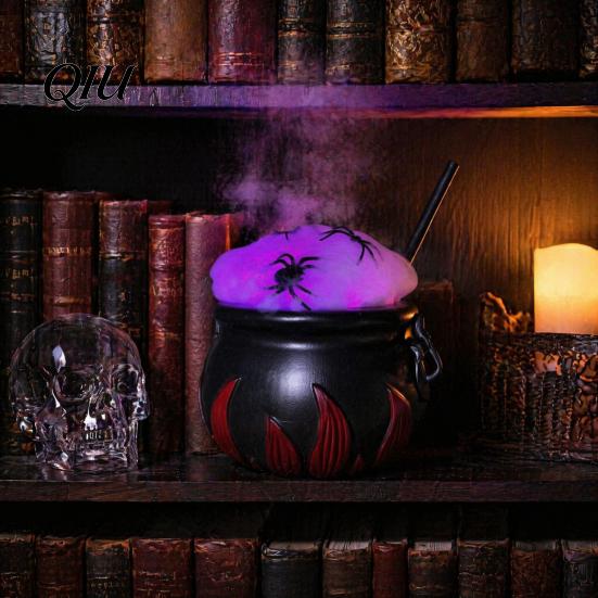 Beleuchteter Hexentrankkessel Leuchtender Hexenkessel DIY-Set, Halloween Leuchtende Schwarze Plastikschale mit Spinnen, Dark Fantasy Party Requisiten Gruselig