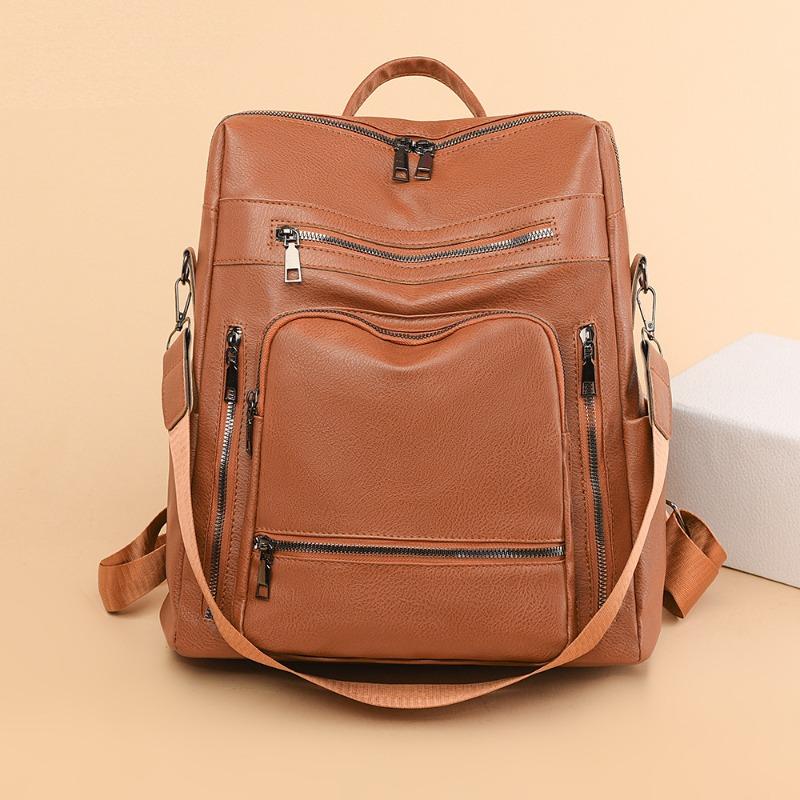 Women's bag new soft-sided backpack fashionable retro schoolbag simple solid color trendy travel bag