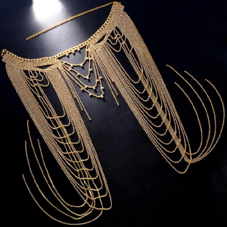 Sturdy Rhinestones Body Chain With Adjustable Closure Layered Fringe Body Jewelry For Dance Event And Red Carpets